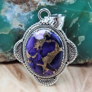 Purple Rose Dahlia 1.75" Sterling Silver Pendant (REXT119-136)