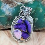 Purple Rose Dahlia 1.75" Sterling Silver Pendant (REXT119-137)