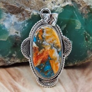 Spiny Oyster Turquoise 1.75" Sterling Silver Pendant (REXT119-138) (Copy)
