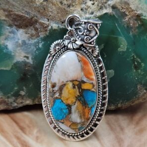 Spiny Oyster Turquoise 2" Sterling Silver Pendant (REXT119-140)