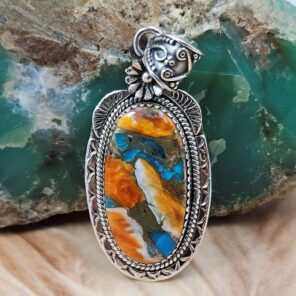 Spiny Oyster Turquoise 2" Sterling Silver Pendant (REXT119-141)
