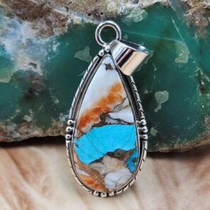 Spiny Oyster Turquoise 1.75" Sterling Silver Pendant (REXT119-142)