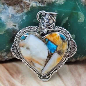 Spiny Oyster Turquoise 1.5" Sterling Silver Pendant (REXT119-143)