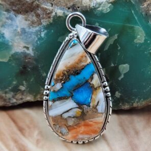 Spiny Oyster Turquoise 1.75" Sterling Silver Pendant (REXT119-144)