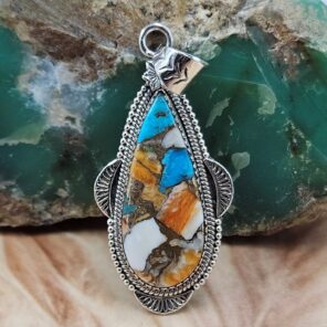 Spiny Oyster Turquoise 2" Sterling Silver Pendant (REXT119-146)