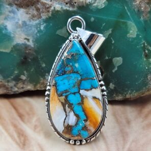Spiny Oyster Turquoise 1.75" Sterling Silver Pendant (REXT119-147)