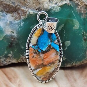 Spiny Oyster Turquoise 1.75" Sterling Silver Pendant (REXT119-148)