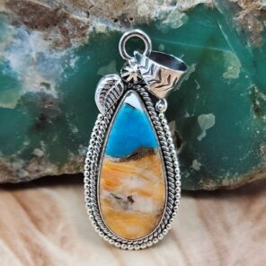 Spiny Oyster Turquoise 1.75" Sterling Silver Pendant (REXT119-149)