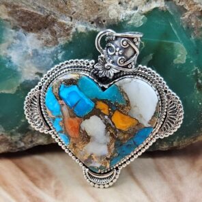Spiny Oyster Turquoise 1.75" Sterling Silver Pendant (REXT119-150)