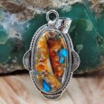 Spiny Oyster Turquoise 1.75" Sterling Silver Pendant (REXT119-151)