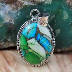 Peacock Dahlia 1.5" Sterling Silver Pendant (REXT119-155)
