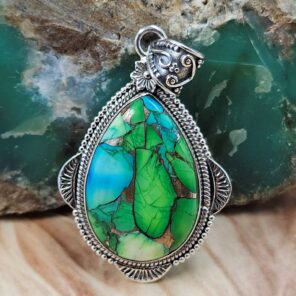 Peacock Dahlia 1.75" Sterling Silver Pendant (REXT119-156)