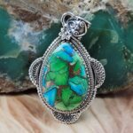 Peacock Dahlia 2" Sterling Silver Pendant (REXT119-163)