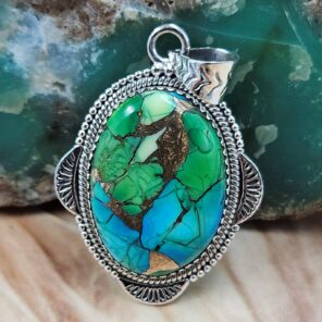 Peacock Dahlia 1.75" Sterling Silver Pendant (REXT119-166)