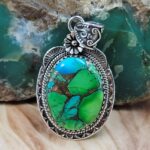 Peacock Dahlia 1.75" Sterling Silver Pendant (REXT119-167)