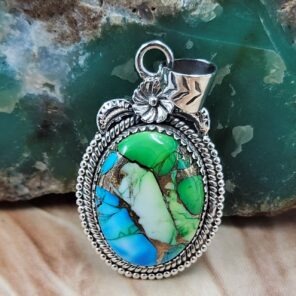 Peacock Dahlia 1.5" Sterling Silver Pendant (REXT119-168)