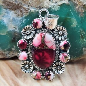 Red Rose Dahlia 1.75" Sterling Silver Pendant (REXT119-183)