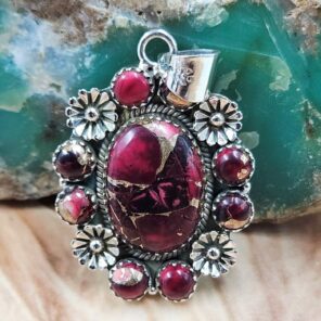 Red Rose Dahlia 1.75" Sterling Silver Pendant (REXT119-186)