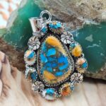 Spiny Oyster Turquoise 1.75" Sterling Silver Pendant (REXT119-188)
