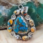 Spiny Oyster Turquoise 1.75" Sterling Silver Pendant (REXT119-189)
