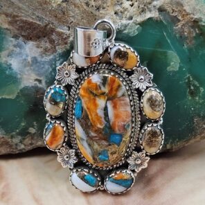 Spiny Oyster Turquoise 1.75" Sterling Silver Pendant (REXT119-190)