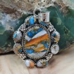 Spiny Oyster Turquoise 1.75" Sterling Silver Pendant (REXT119-191)