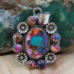 Pink Dahlia Turquoise 1.75" Sterling Silver Pendant (REXT119-197)