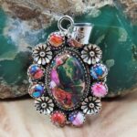 Pink Dahlia Turquoise 1.75" Sterling Silver Pendant (REXT119-198)