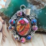 Pink Dahlia Turquoise 1.75" Sterling Silver Pendant (REXT119-199)