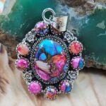 Pink Dahlia Turquoise 1.75" Sterling Silver Pendant (REXT119-200)