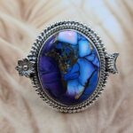 Purple Rose Dahlia Turquoise Size US 7 Sterling Silver Ring (RS25-212)