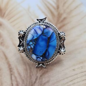 Purple Rose Dahlia Turquoise Size US 7 Sterling Silver Ring (RS25-213)