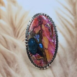 Pink Dahlia Turquoise Size US 6 Sterling Silver Ring (RS25-239)