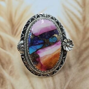 Pink Dahlia Turquoise Size US 8 Sterling Silver Ring (RS25-238)