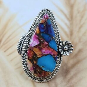Pink Dahlia Turquoise Size US 9 Sterling Silver Ring (RS25-246)
