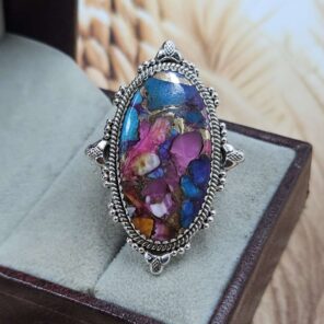 Pink Dahlia Turquoise Size US 8 Sterling Silver Ring (RS25-237)