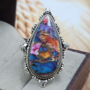 Pink Dahlia Turquoise Size US 10 Sterling Silver Ring (RS25-242)