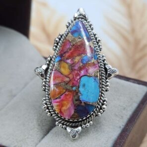 Pink Dahlia Turquoise Size US 7 Sterling Silver Ring (RS25-241)
