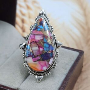 Pink Dahlia Turquoise Size US 8 Sterling Silver Ring (RS25-236)