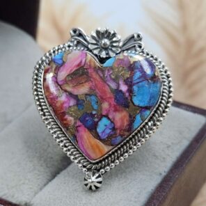 Pink Dahlia Turquoise Size US 9 Sterling Silver Ring (RS25-249)