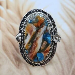 Spiny Oyster Turquoise Size US 10 Sterling Silver Ring (RS25-262)
