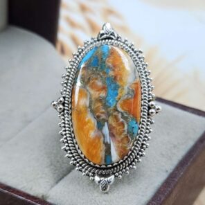 Spiny Oyster Turquoise Size US 8 Sterling Silver Ring (RS25-263)
