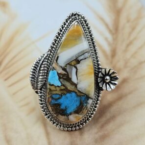 Spiny Oyster Turquoise Size US 9 Sterling Silver Ring (RS25-252)