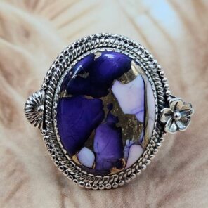 Purple Rose Dahlia Size US 8 Sterling Silver Ring (REXT119-222)
