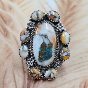 Spiny Oyster Turquoise Size US 7 Sterling Silver Ring (REXT119-253)