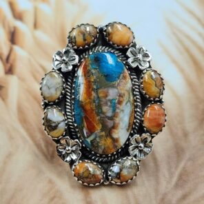 Spiny Oyster Turquoise Size US 7 Sterling Silver Ring (REXT119-254)