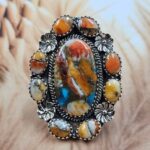 Spiny Oyster Turquoise Size US 8 Sterling Silver Ring (REXT119-256)