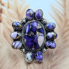 Purple Rose Dahlia Size US 8 Sterling Silver Ring (REXT119-234)