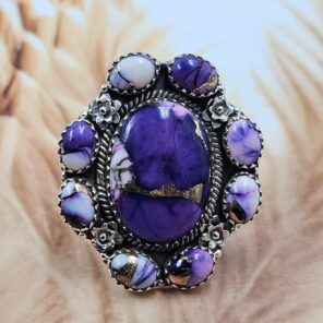 Purple Rose Dahlia Size US 9 Sterling Silver Ring (REXT119-233)