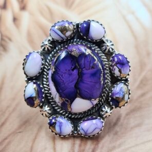 Purple Rose Dahlia Size US 10 Sterling Silver Ring (REXT119-232)